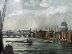 20th century school Oil on board London scene from the Thames, unsigned, 37.5cm x 48.