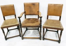 Matched set of eight early 20th century reproduction Cromwellian style oak dining chairs comprising