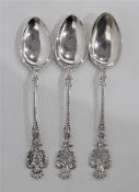 Three continental sterling silver teaspoons, stamped 925, with import marks,