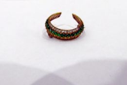 18ct yellow gold crescent brooch set with emeralds and diamonds,