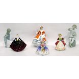 Royal Doulton figure 'Monica' HN1467 (multiple cracks), another 'Valerie' HN2107, another 'Noelle',