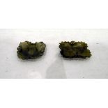 Pair carved jade brushwasher dishes, each in the form of stylised leaf,