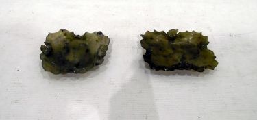 Pair carved jade brushwasher dishes, each in the form of stylised leaf,