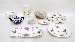 Hammersley 'Victorian Violets' part tea/breakfast serving set including a ceramic basket containing