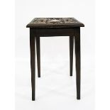 Late Victorian carved oak occasional table, the square top with scrollwork foliate design,