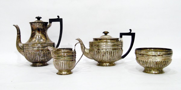 Victorian silver four-piece tea and coffee set, London 1891, by Carrington & Co, circular,