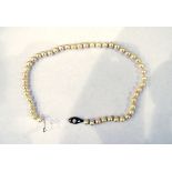 Cultured pearl single strand necklace with 9ct gold clasp