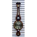 Georgian style mahogany framed wheel barometer with swan neck pediment, humidity, temperature,