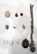 Quantity of costume jewellery to include diamante and crystal necklaces, modern amber and pearls,