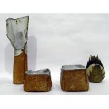 Pair of studio pottery vases by John Kershaw, of square form, the interiors glazed in white,