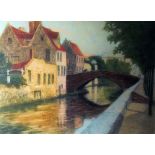 Charles Houdard (fl 1892-1914) Aquatint Bruges scene with bridge over river,