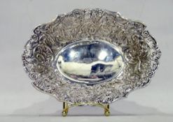 19th century silver oval dish with repousse decoration (marks rubbed),