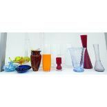 Large quantity of Art glass including a pair of clear and white glass vases of square and