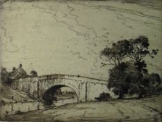 Percy Lancaster Etchings Bridge over river and Dutch village scene, signed in pencil in margin,