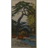 Toshi Yoshida (Japanese) Pair of Japanese handcoloured prints "Plum Tree" and "Pine Tree",
