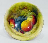 Royal Worcester fruit painted bowl decorated with apples and grapes and signed 'Ricketts',