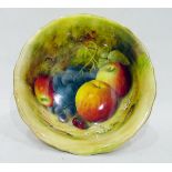 Royal Worcester fruit painted bowl decorated with apples and grapes and signed 'Ricketts',