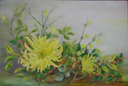 20th century school Oil on canvas Still life of flowers, signed bottom right 'E.