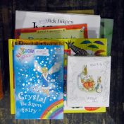 Quantity of children's books including The Miniature World of Peter Rabbit in a box