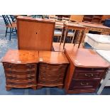 Reproduction yew wood fall-front bureau, the fitted interior with drawers and small cupboard,