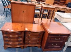 Reproduction yew wood fall-front bureau, the fitted interior with drawers and small cupboard,