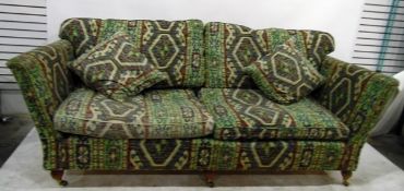 Duresta three-seater settee, Eastern kelim pattern upholstery and cushions,