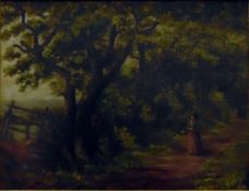 Alfred East (19th century school) Oil on canvas Figure on a country path, signed lower left 1896,