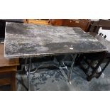Rectangular top garden table on cast iron supports,