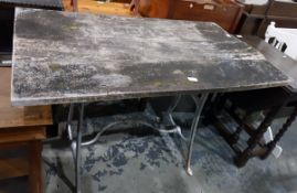 Rectangular top garden table on cast iron supports,