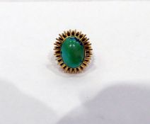 Gold and turquoise oval cabochon mounted ring, gold unmarked,
