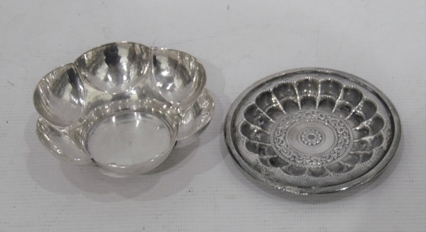 Foreign silver metal bowl of lobed form,