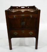 Georgian mahogany tray-top converted commode with frieze drawer, cupboard and further drawer below,