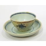 Blue and white Chinese cargo tea bowl and saucer with label to reverse 'Nagel Auction,