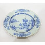 Chinese blue and white charger decorated with pagodas in landscape, 35.