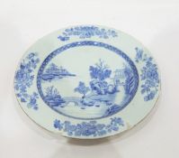 Chinese blue and white charger decorated with pagodas in landscape, 35.