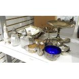 Quantity of silver plate including Art Deco four-division stand, pedestal sugar caster,