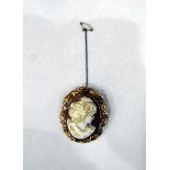 9ct gold mounted cameo brooch, with foliate border,