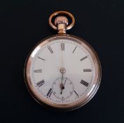 Gold plated open-faced pocket watch with subsidiary seconds dial, serial number 852791,