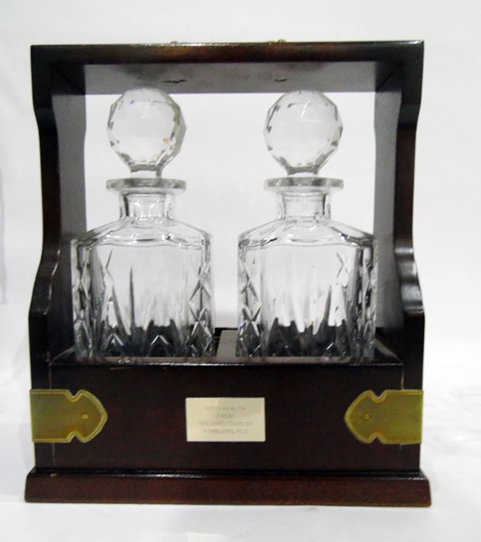 Modern tantalus fitted with two moulded glass decanters, a part suite of table glass, - Image 2 of 2