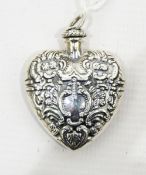 Silver rococo design heart-shaped scent/perfume bottle,