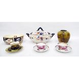 Pair of 19th century pink lustre tea cups and saucers,