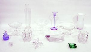 Pair of moulded glass dressing table candlesticks hung with lustres,