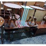 Pair of reproduction mahogany oval occasional tables, each with shaped gallery top,