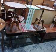 Pair of reproduction mahogany oval occasional tables, each with shaped gallery top,