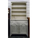 White painted kitchen dresser, the rack with three open shelves,