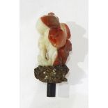 Oriental agate model of mushrooms on a wooden base and an Oriental stand (2)