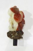 Oriental agate model of mushrooms on a wooden base and an Oriental stand (2)