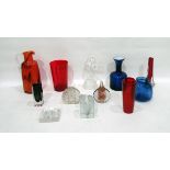 Quantity of Art glass including a Whitefriars red and clear glass vase of triangular form,