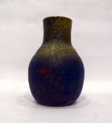 Ruskin vase of baluster form, decorated with a matt mottled blue, green and brown glaze,