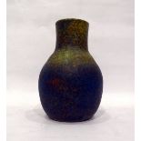 Ruskin vase of baluster form, decorated with a matt mottled blue, green and brown glaze,